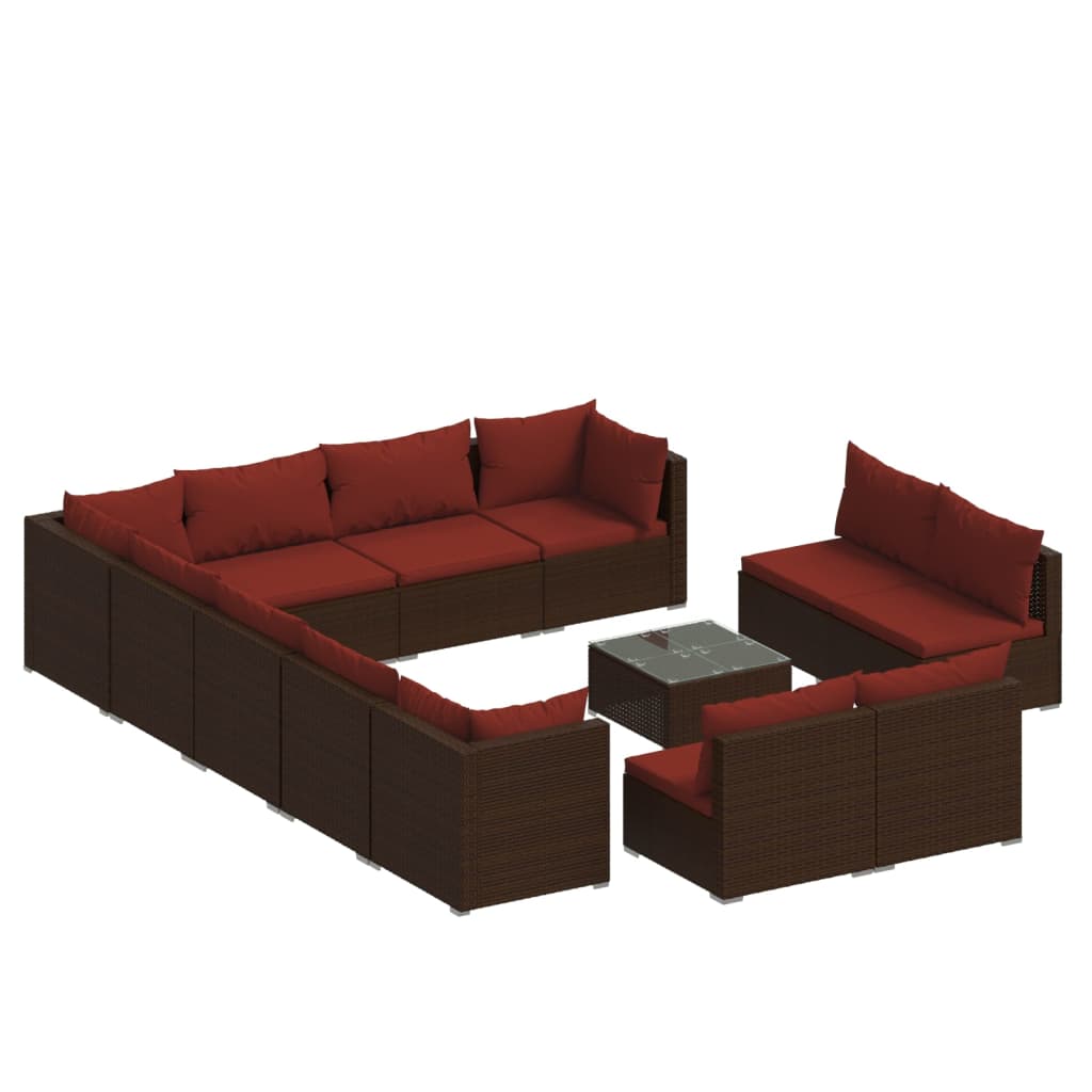 vidaXL 13-tlg. Garten-Lounge-Set mit Kissen Braun Poly Rattan