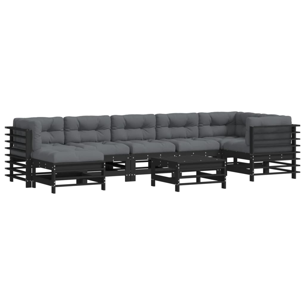 vidaXL 8-tlg. Garten-Lounge-Set mit Kissen Schwarz Massivholz