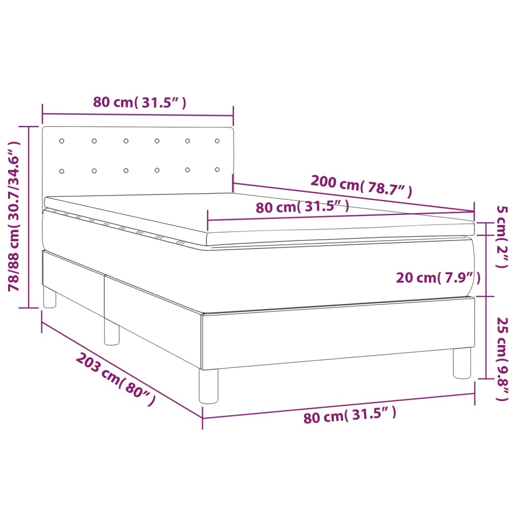 vidaXL Boxspringbett mit Matratze & LED Dunkelblau 80x200 cm Samt