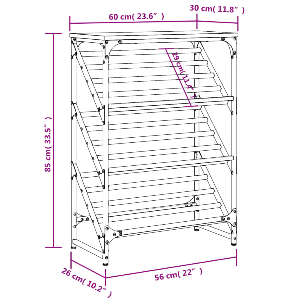 vidaXL Schuhregal Sonoma-Eiche 60x30x85 cm Holzwerkstoff