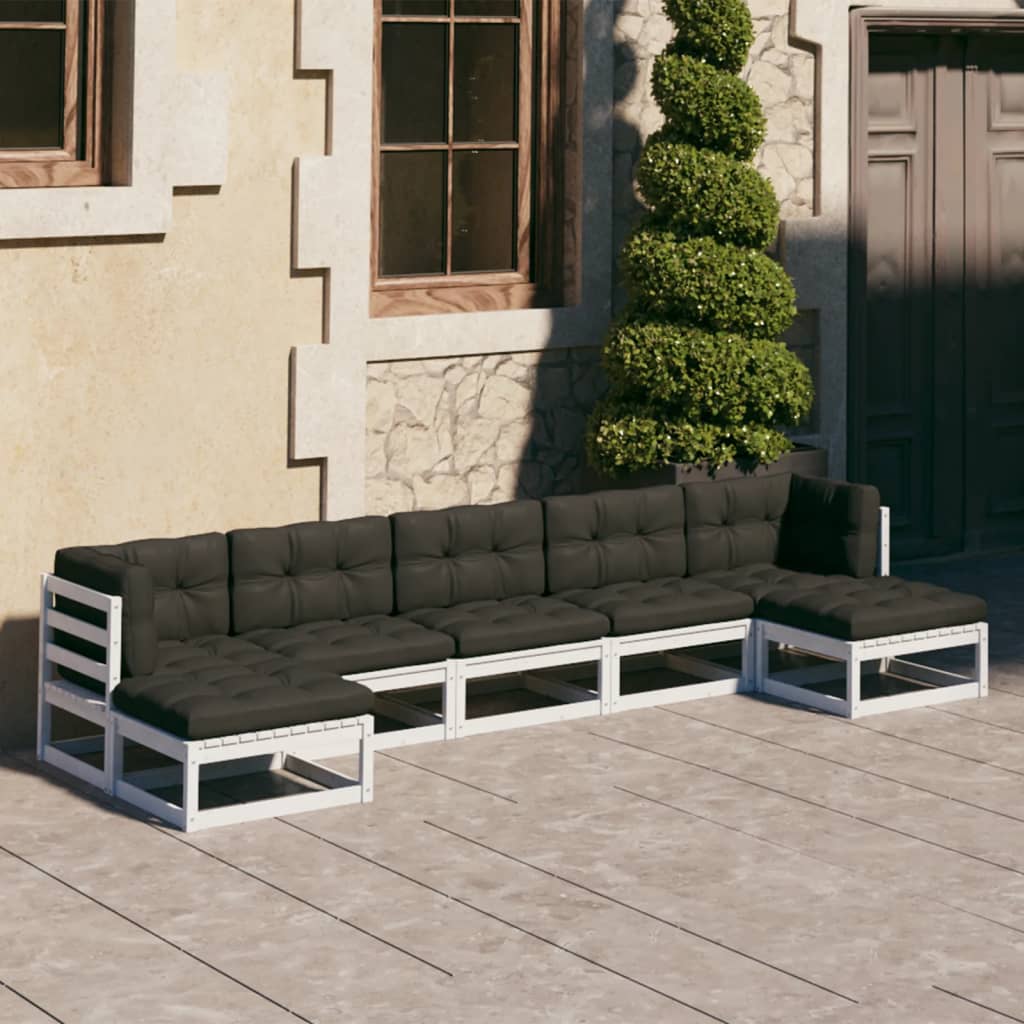 vidaXL 7-tlg. Garten-Lounge-Set mit Kissen Weiß Massivholz Kiefer