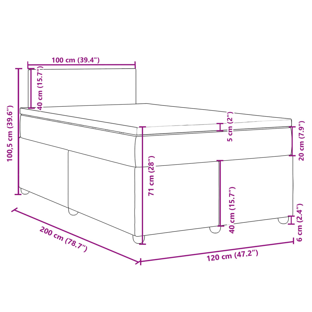 vidaXL Boxspringbett mit Matratze Schwarz 120x200 cm Stoff