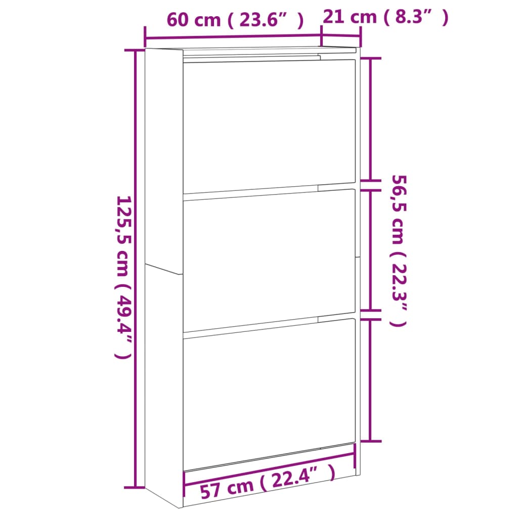 vidaXL Schuhschrank Räuchereiche 60x21x125,5 cm Holzwerkstoff