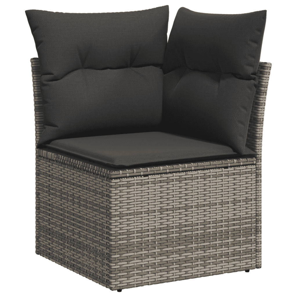 vidaXL 14-tlg. Garten-Sofagarnitur mit Kissen Grau Poly Rattan