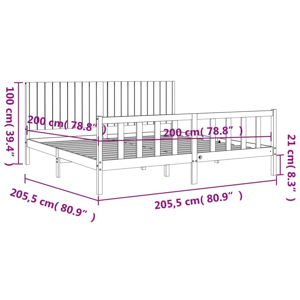 vidaXL Massivholzbett mit Kopfteil Schwarz 200x200 cm