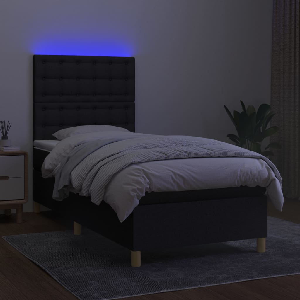 vidaXL Boxspringbett mit Matratze & LED Schwarz 100x200 cm Stoff