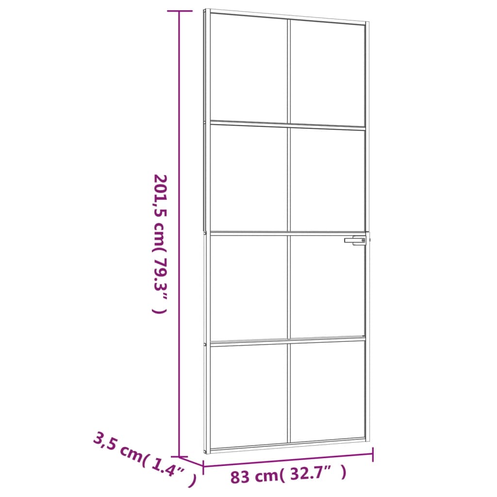 vidaXL Innentür Schwarz 83x201,5 cm Hartglas & Aluminium Schlank