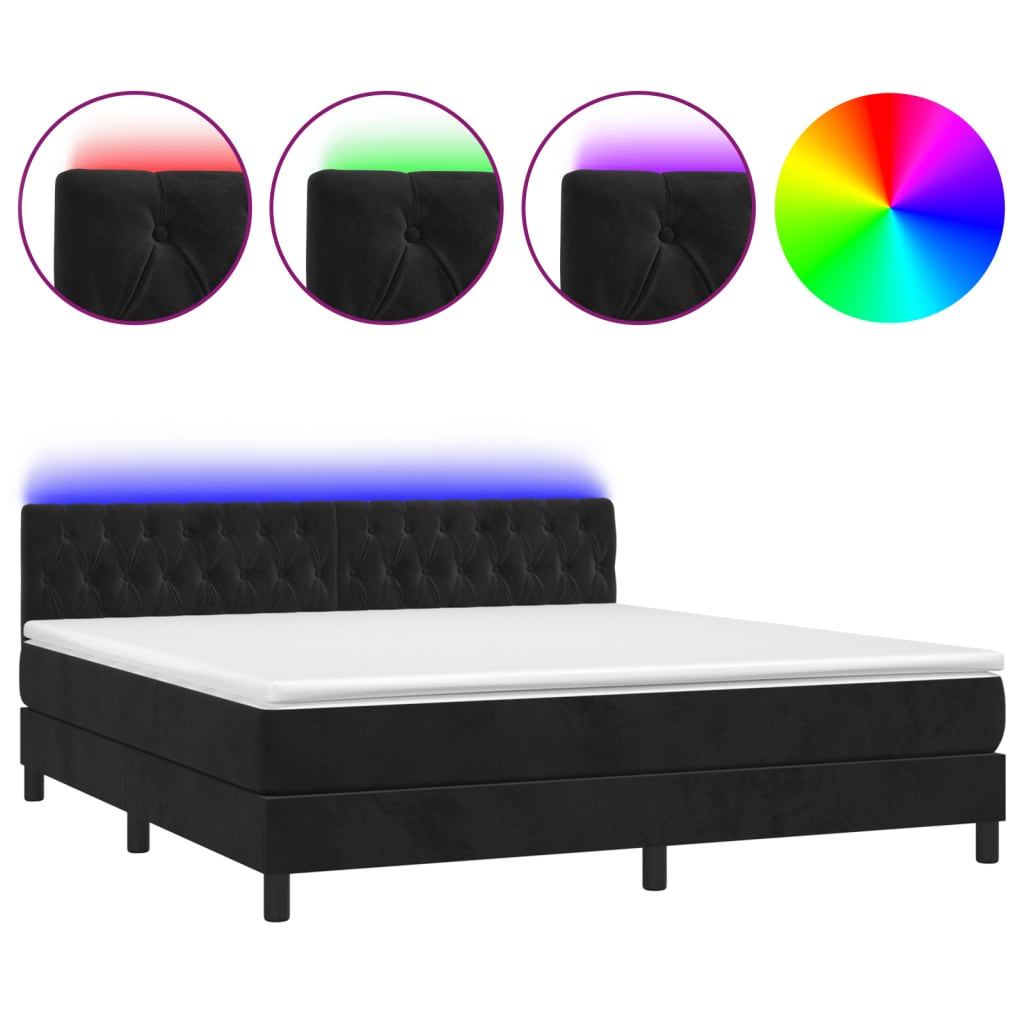 vidaXL Boxspringbett mit Matratze & LED Schwarz 180x200 cm Samt