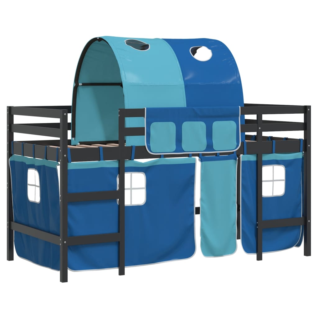 vidaXL Kinderhochbett mit Tunnel Blau 80x200 cm Massivholz Kiefer