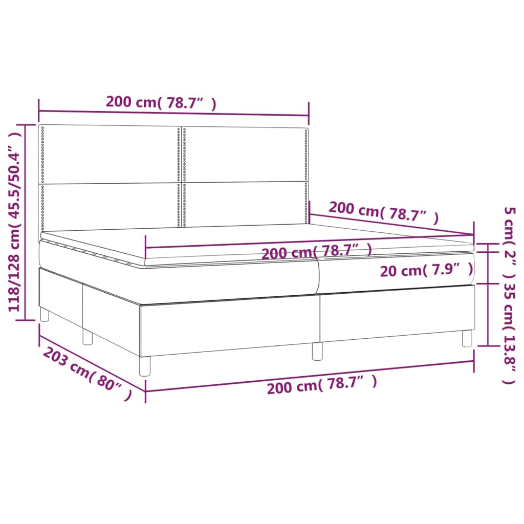 vidaXL Boxspringbett mit Matratze & LED Schwarz 200x200 cm Kunstleder