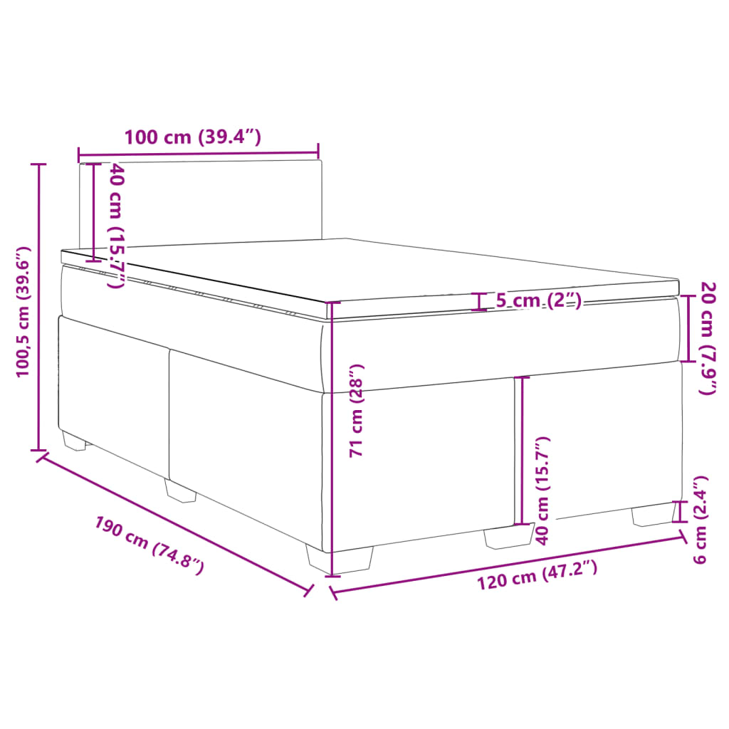 vidaXL Boxspringbett mit Matratze Blau 120x190 cm Samt