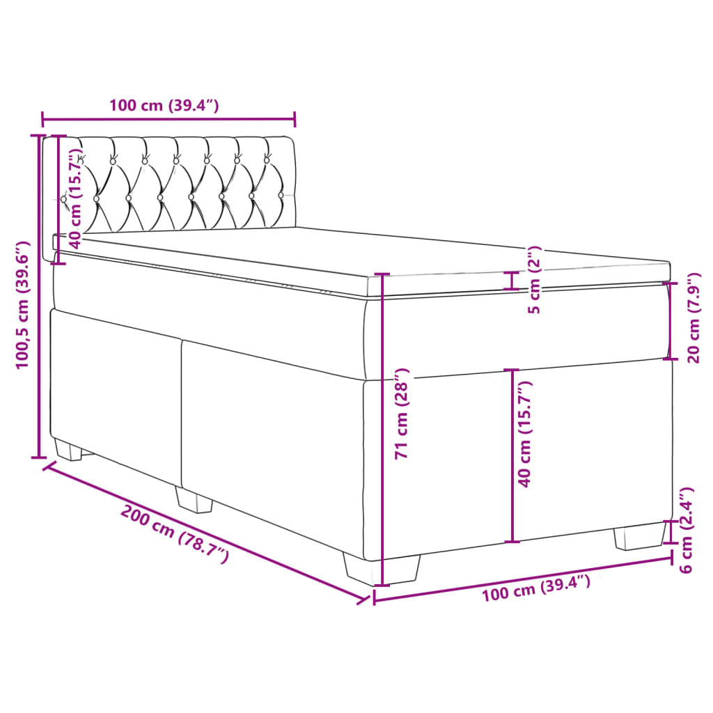 vidaXL Boxspringbett mit Matratze Hellgrau 100x200 cm Stoff