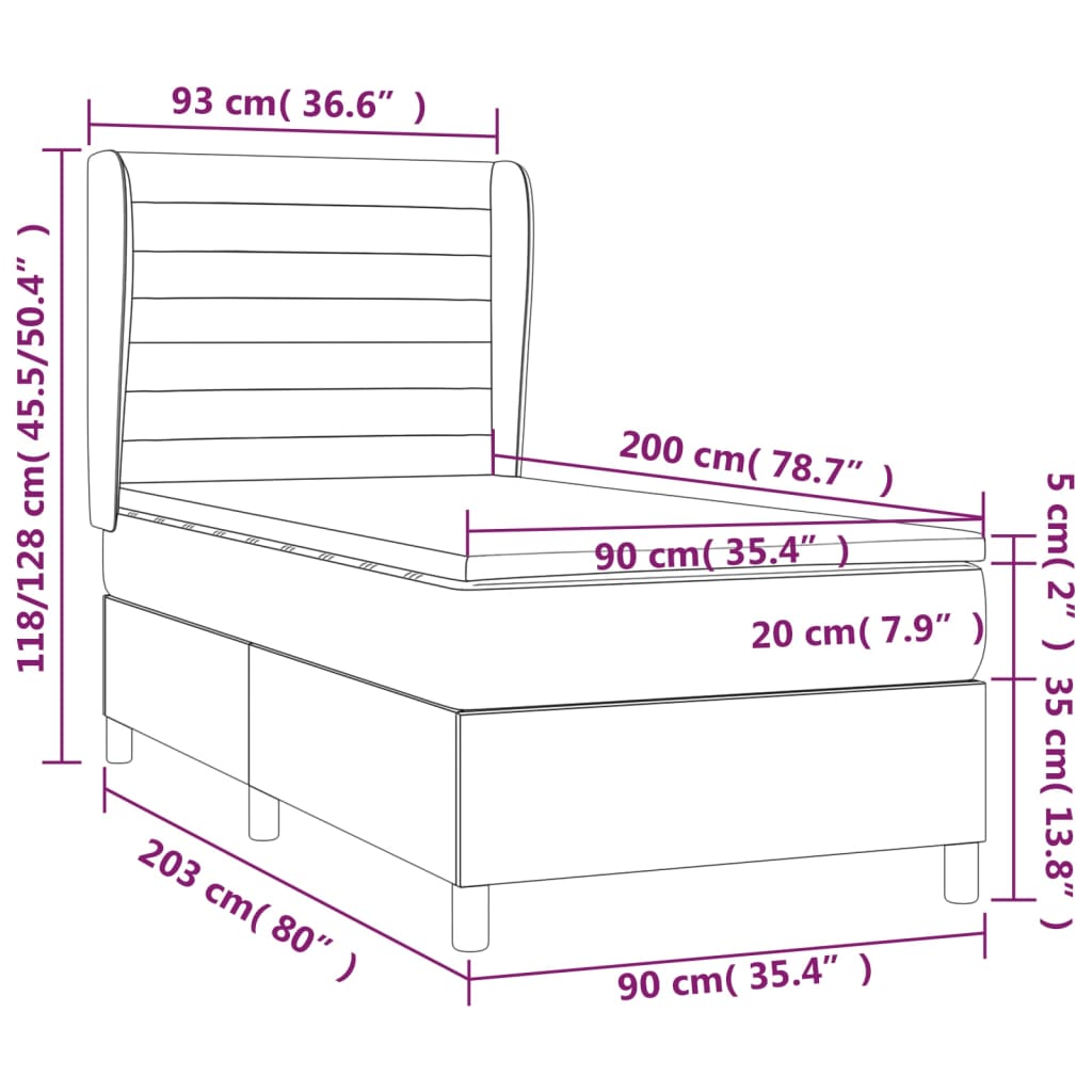 vidaXL Boxspringbett mit Matratze Hellgrau 90x200 cm Samt