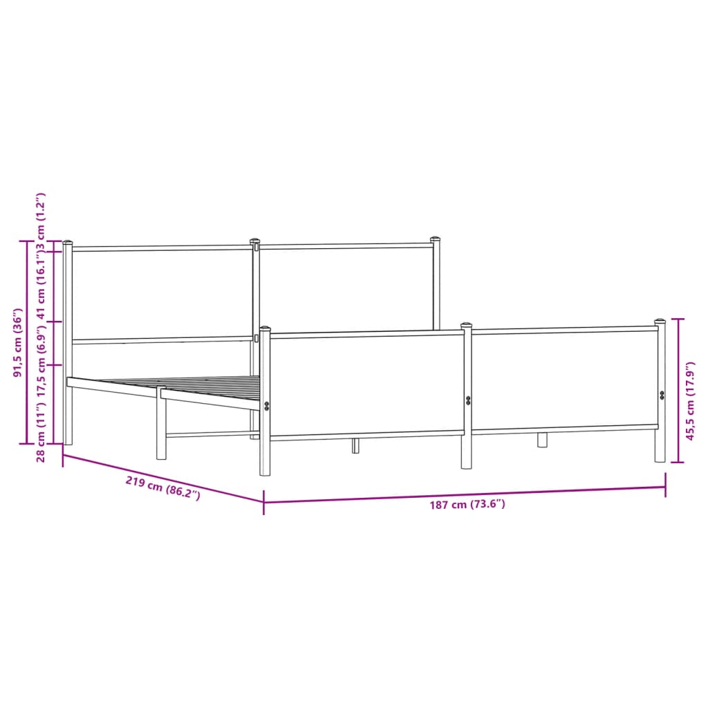 vidaXL Metallbett ohne Matratze Braun Eichen-Optik 183x213 cm