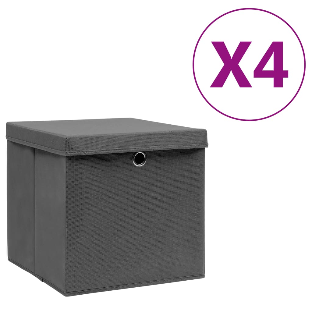 vidaXL Aufbewahrungsboxen mit Deckeln 4 Stk. 28x28x28 cm Grau