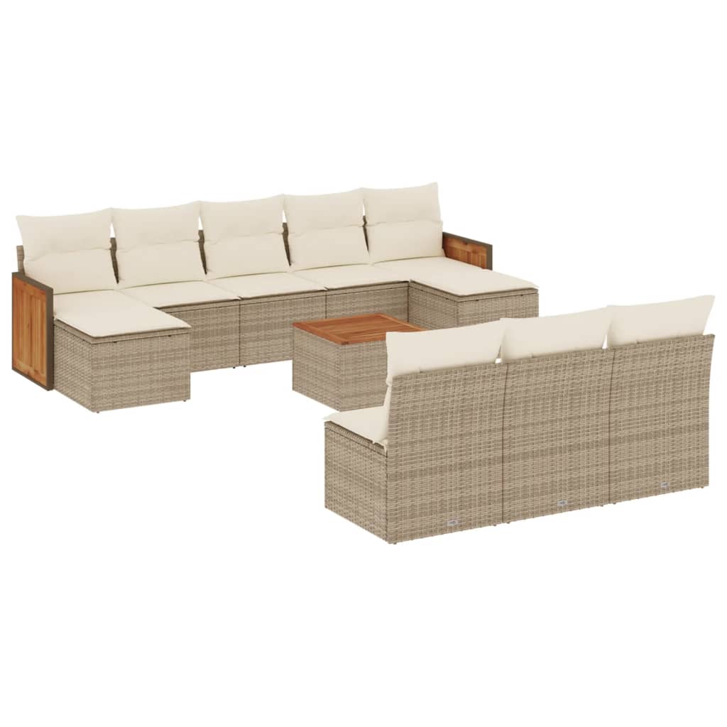 vidaXL 11-tlg. Garten-Sofagarnitur mit Kissen Beige Poly Rattan