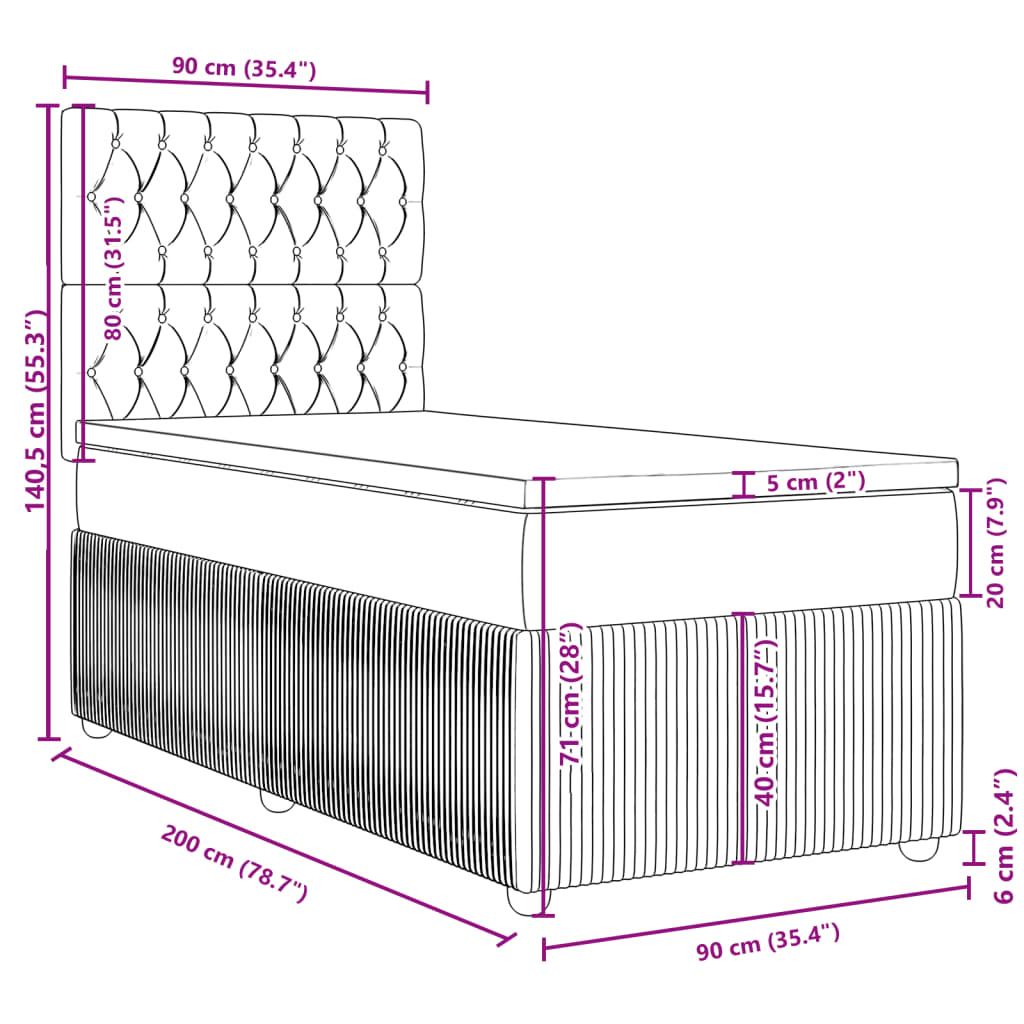 vidaXL Boxspringbett mit Matratze Hellgrau 90x200 cm Stoff