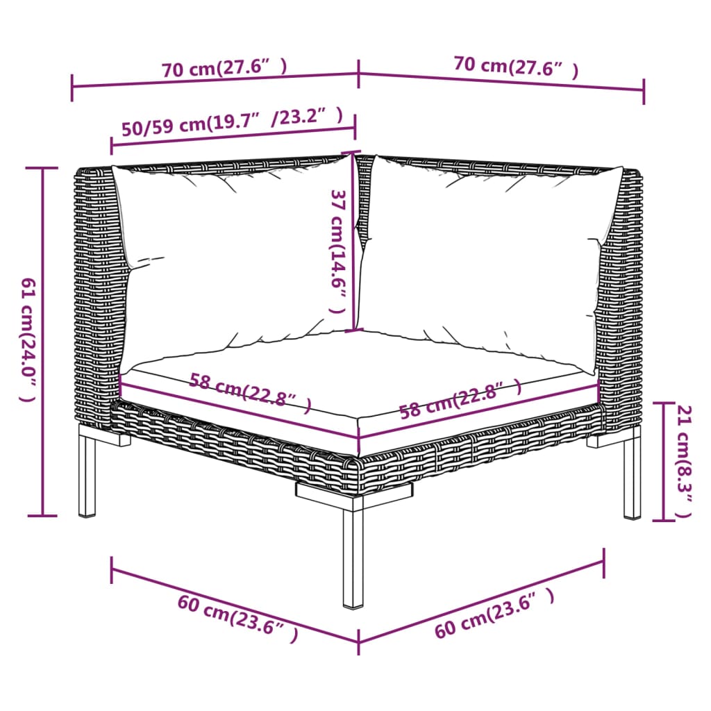 vidaXL 6-tlg. Garten-Lounge-Set mit Kissen Poly Rattan Dunkelgrau