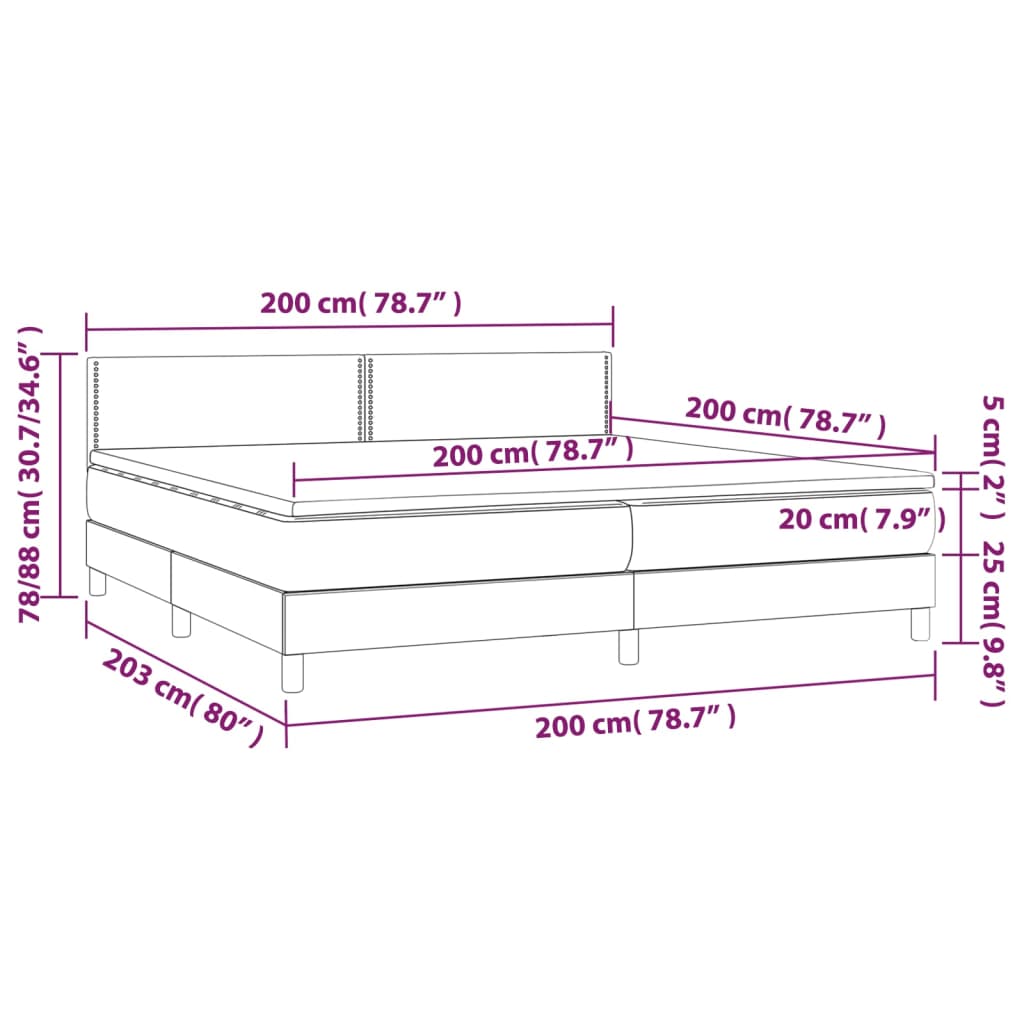 vidaXL Boxspringbett mit Matratze & LED Rosa 200x200 cm Samt