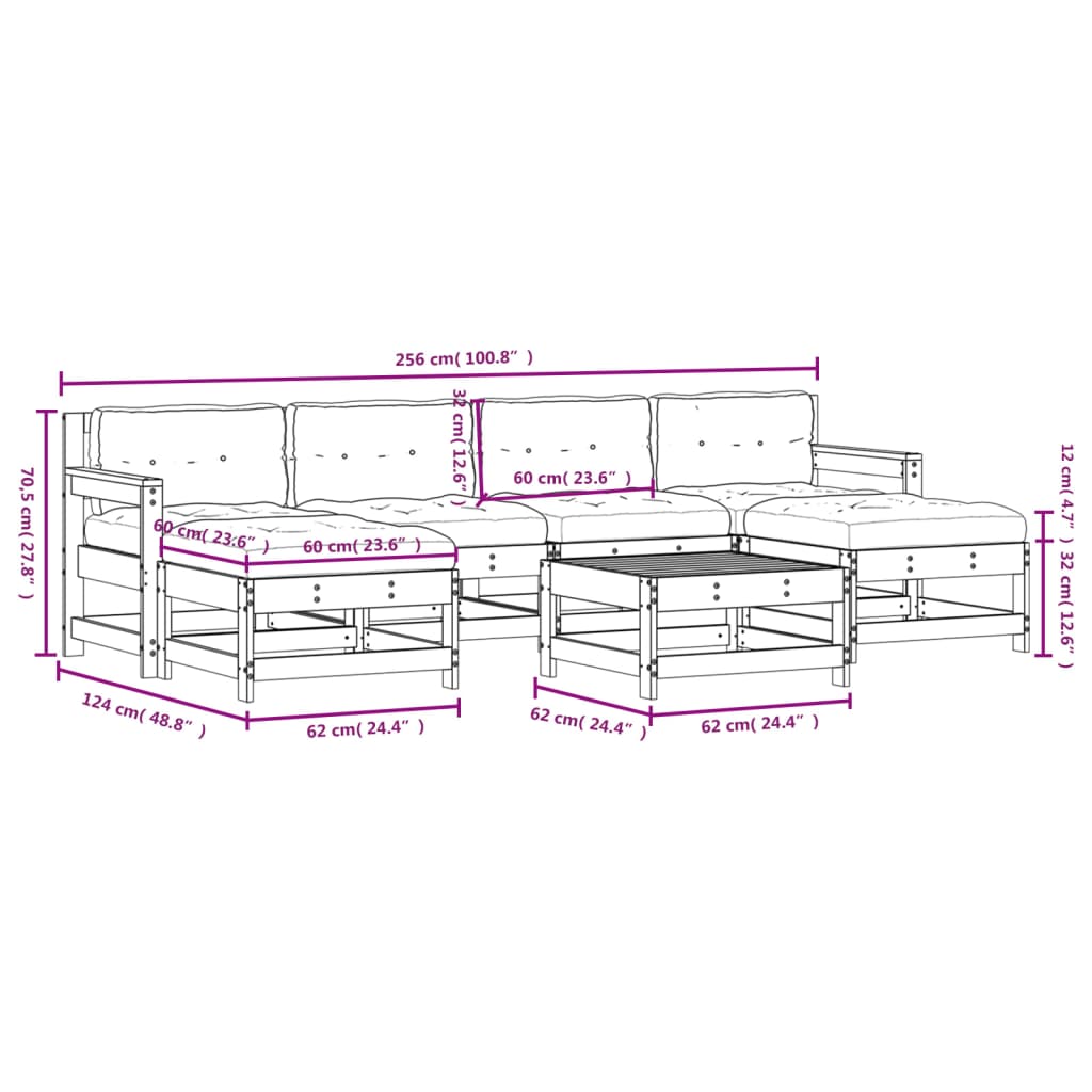 vidaXL 7-tlg. Garten-Lounge-Set mit Kissen Weiß Massivholz