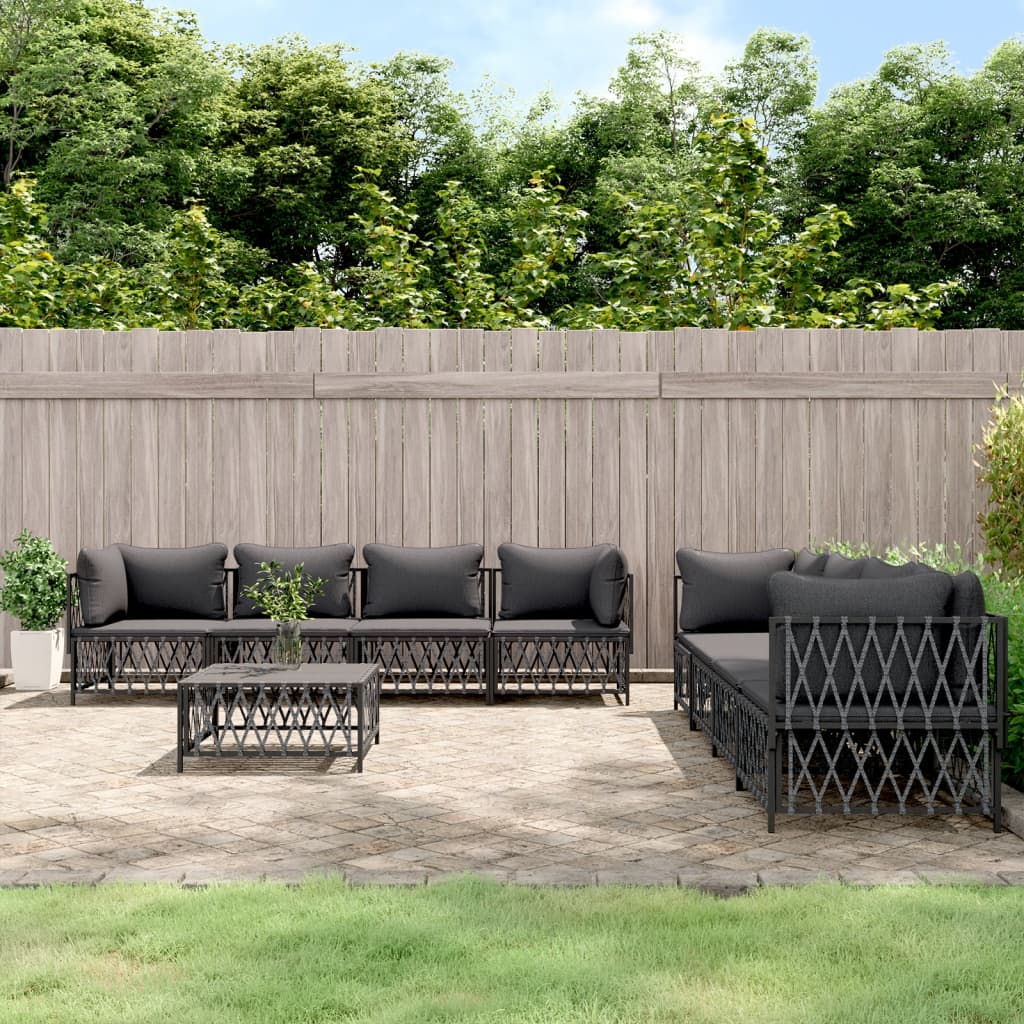 vidaXL 9-tlg. Garten-Lounge-Set mit Kissen Anthrazit Stahl