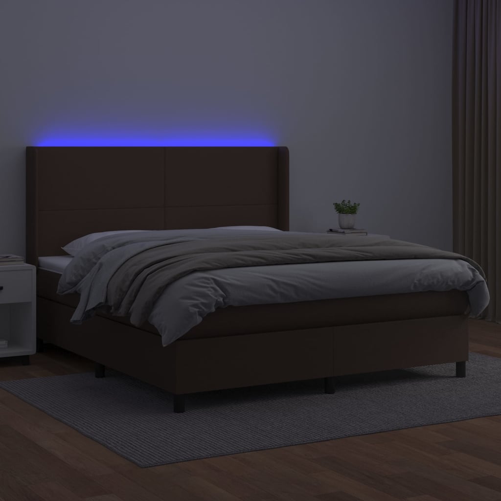 vidaXL Boxspringbett mit Matratze & LED Braun 160x200 cm Kunstleder