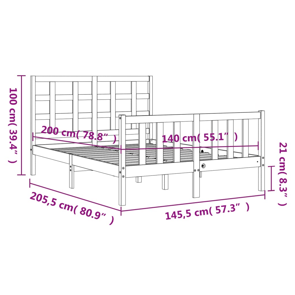 vidaXL Massivholzbett mit Kopfteil 140x200 cm