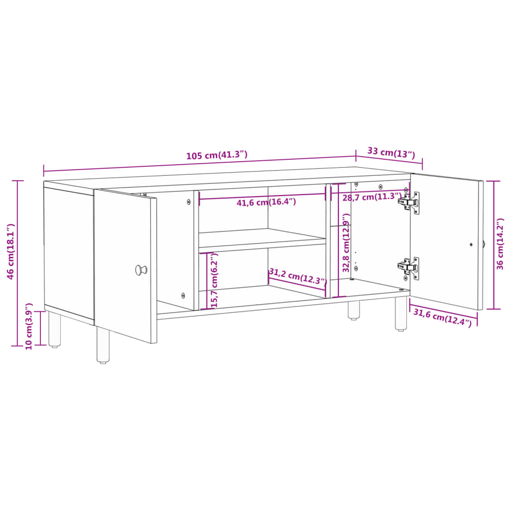 vidaXL TV-Schrank 105x33x46 cm Massivholz Akazie