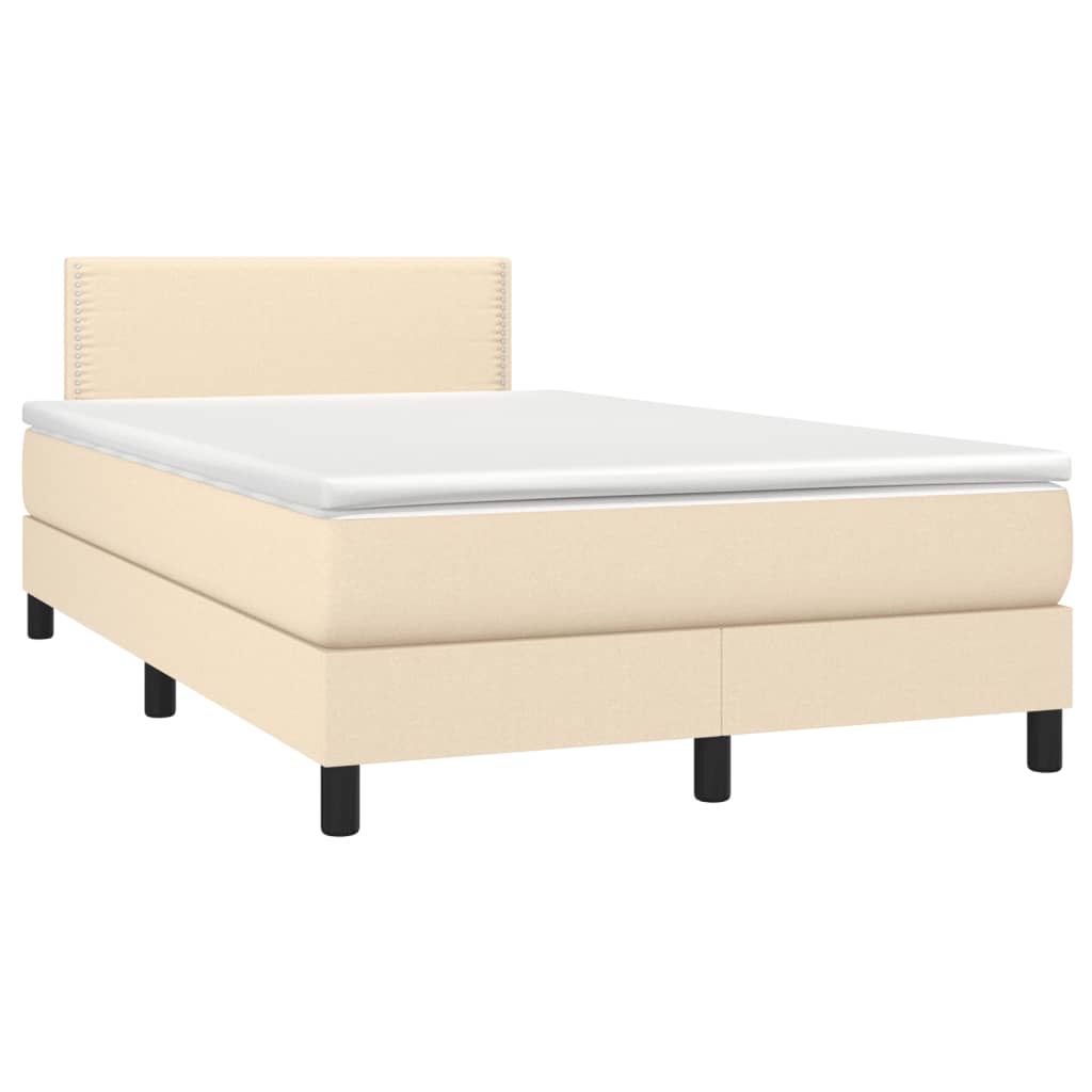 vidaXL Boxspringbett mit Matratze & LED Creme 120x190 cm Stoff