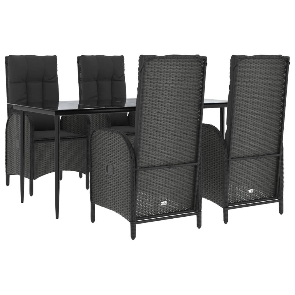 vidaXL 5-tlg. Garten-Essgruppe mit Kissen Schwarz Poly Rattan