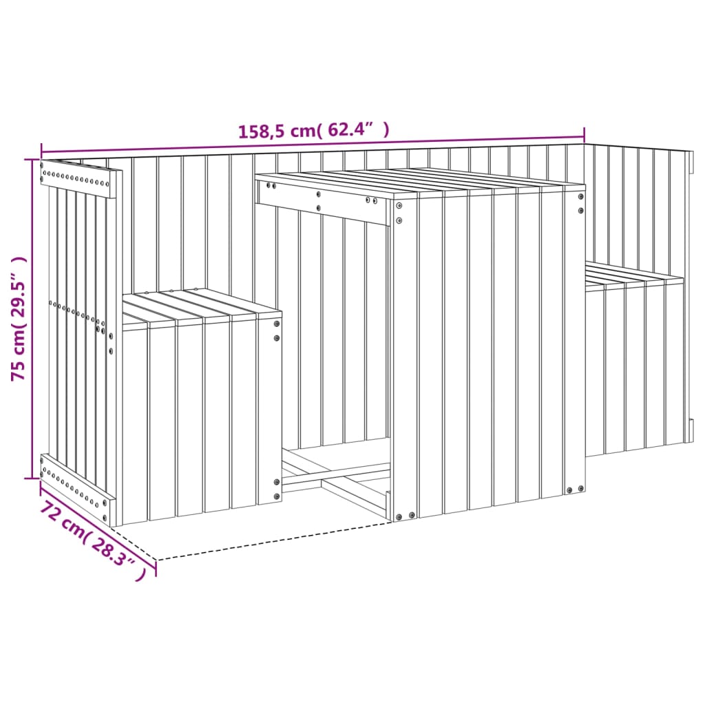 vidaXL Balkonmöbel-Set 2-Sitzer Weiß Massivholz Kiefer