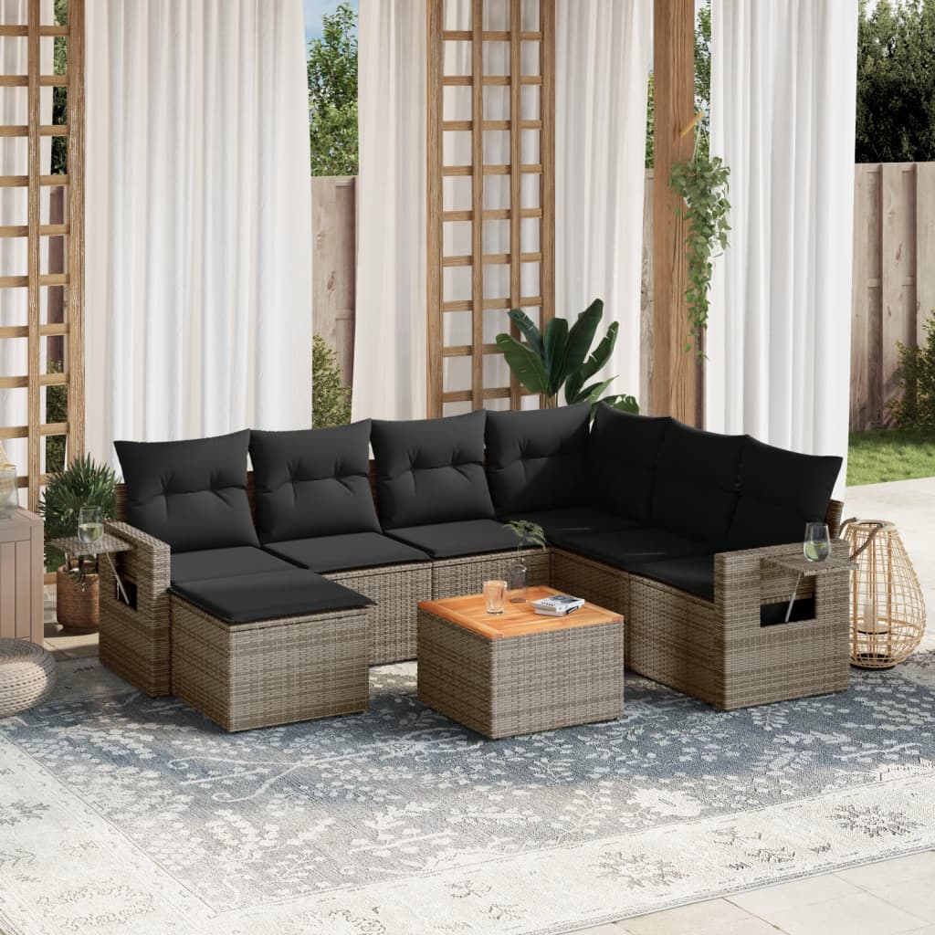 vidaXL 8-tlg. Garten-Sofagarnitur mit Kissen Grau Poly Rattan