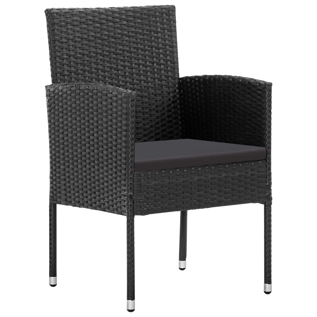 vidaXL 7-tlg. Garten-Essgruppe mit Kissen Schwarz Poly Rattan