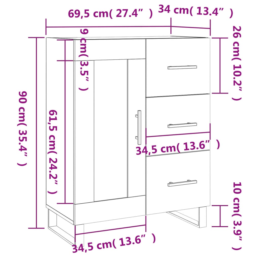 vidaXL Sideboard Weiß 69,5x34x90 cm Holzwerkstoff