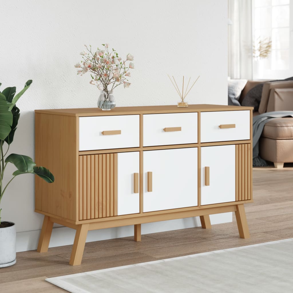 vidaXL Sideboard OLDEN Weiß und Braun 114x43x73,5 cm Massivholz Kiefer