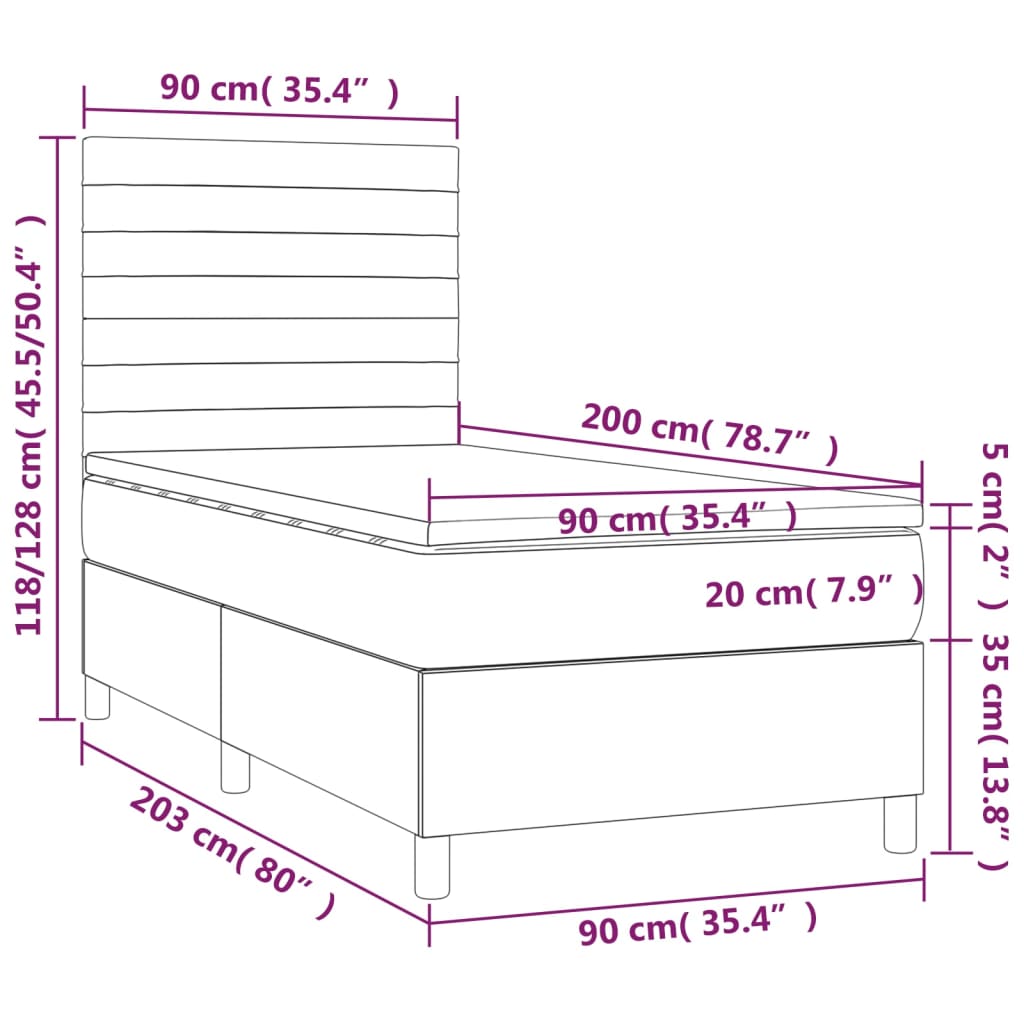 vidaXL Boxspringbett mit Matratze Creme 90x200 cm Stoff