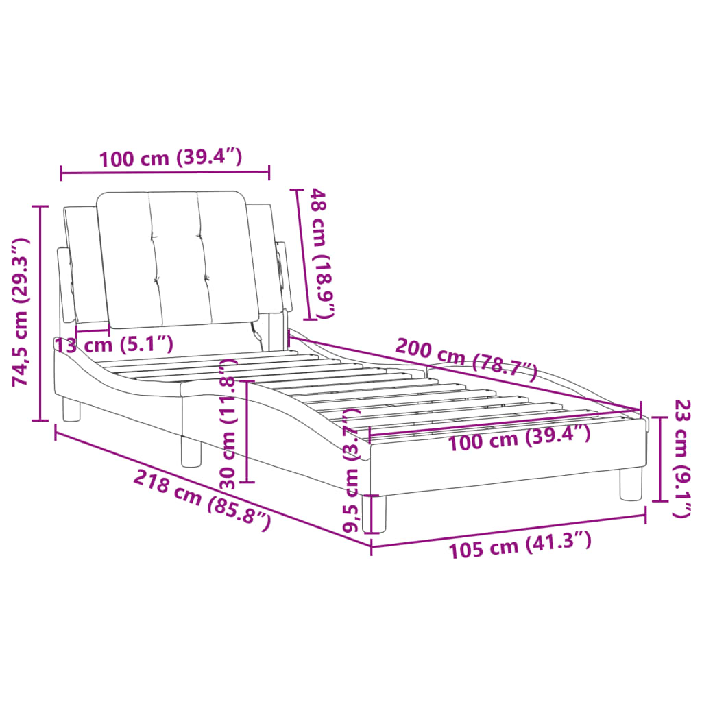 vidaXL Bettgestell mit LED Schwarz 100x200 cm Kunstleder