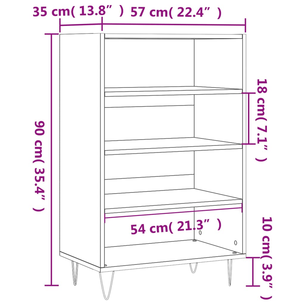 vidaXL Highboard Grau Sonoma 57x35x90 cm Holzwerkstoff