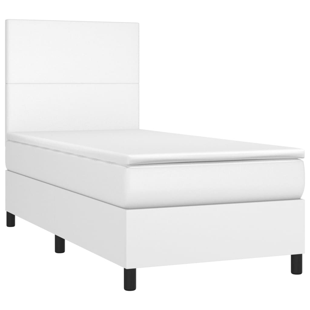 vidaXL Boxspringbett mit Matratze & LED Weiß 100x200 cm Kunstleder