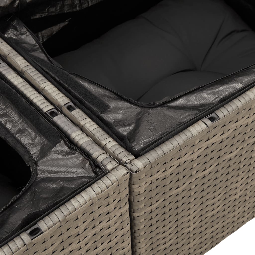 vidaXL 7-tlg. Garten-Sofagarnitur mit Kissen Grau Poly Rattan