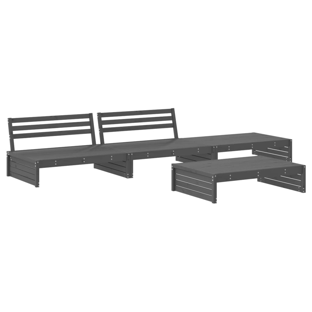 vidaXL 4-tlg. Garten-Lounge-Set mit Kissen Grau Massivholz