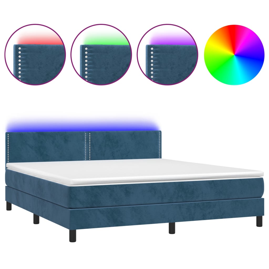 vidaXL Boxspringbett mit Matratze & LED Dunkelblau 160x200 cm Samt