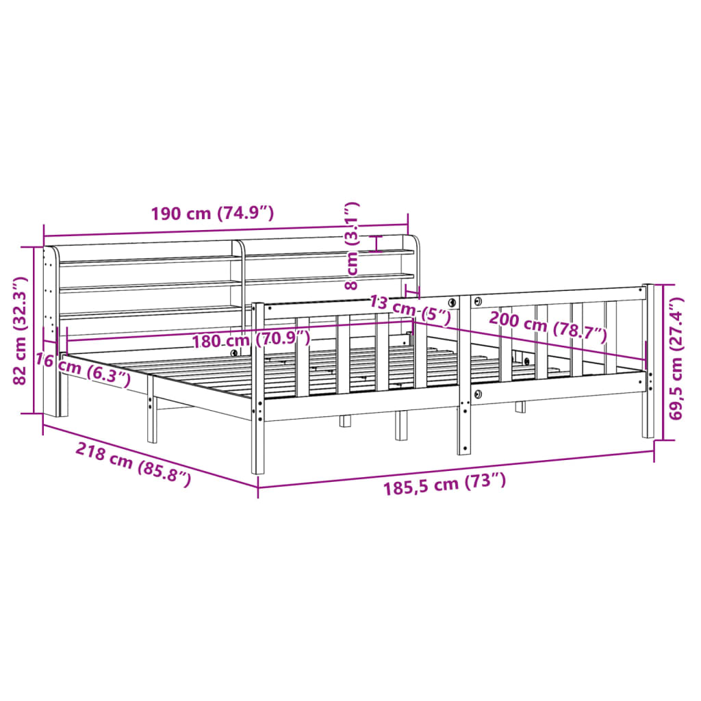 vidaXL Massivholzbett ohne Matratze Weiß 180x200 cm Kiefernholz