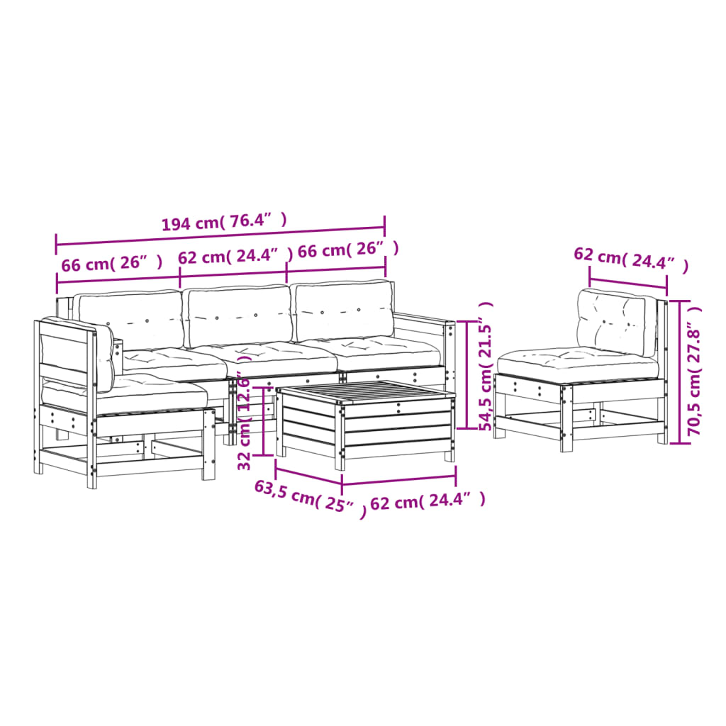 vidaXL 6-tlg. Garten-Lounge-Set mit Kissen Imprägniertes Kiefernholz