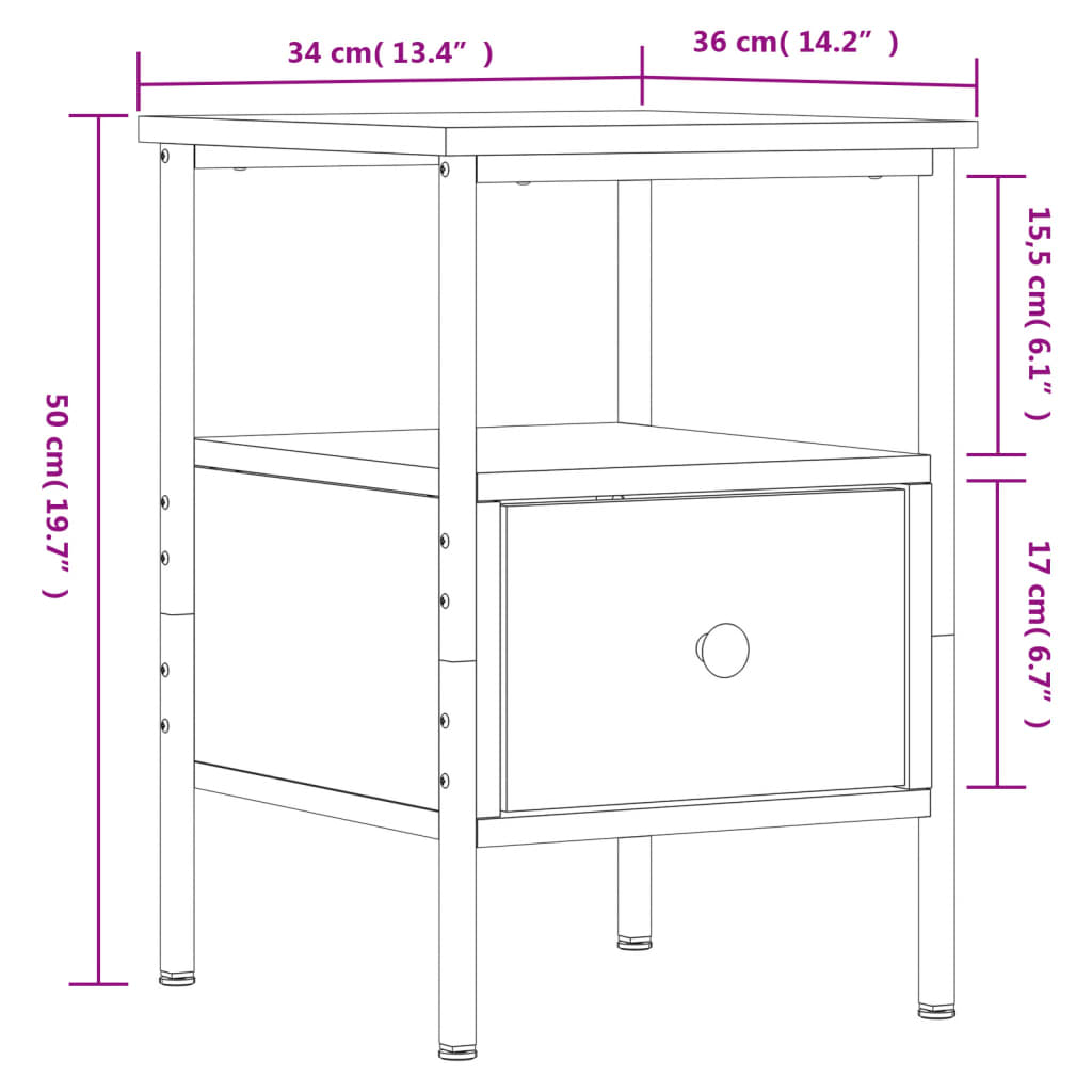 vidaXL Nachttische 2 Stk. Sonoma-Eiche 34x36x50 cm Holzwerkstoff