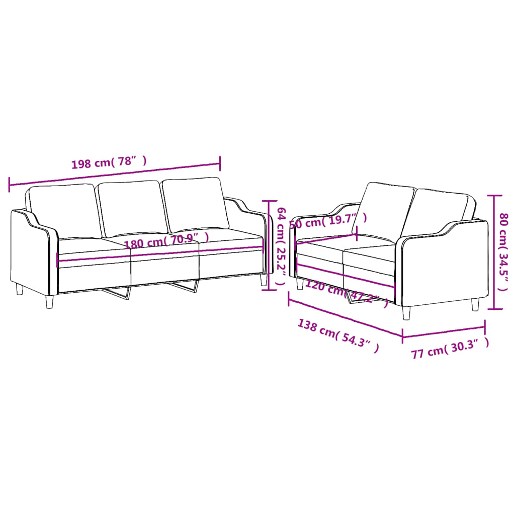 vidaXL 2-tlg. Sofagarnitur mit Kissen Taupe Stoff