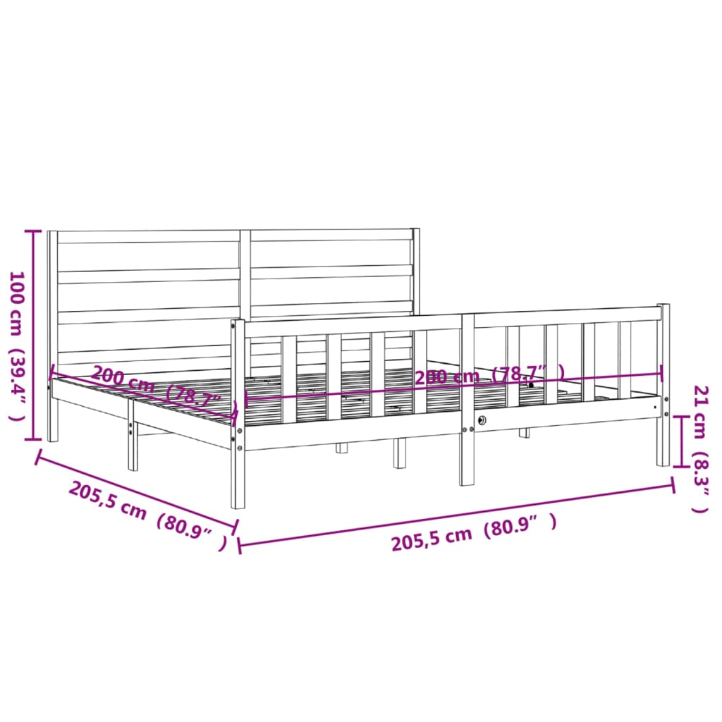 vidaXL Massivholzbett mit Kopfteil Honigbraun 200x200 cm