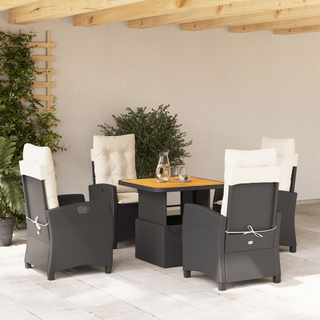 vidaXL 5-tlg. Garten-Essgruppe mit Kissen Schwarz Poly Rattan