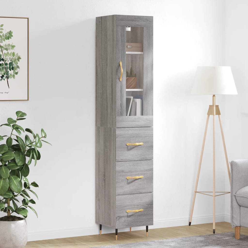 vidaXL Highboard Grau Sonoma 34,5x34x180 cm Holzwerkstoff