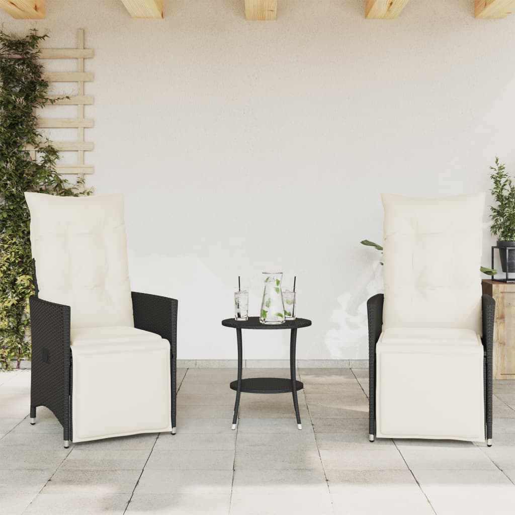 vidaXL 3-tlg. Bistro-Set mit Kissen Schwarz Poly Rattan